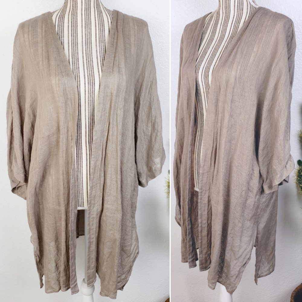Soft Surroundings Kimono Duster 100% Linen Woven Longline Cardigan size XL Boho